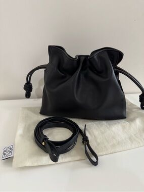Loewe Flamenco Mini Black Leather Clutch/Shoulder Bag with Knot Details